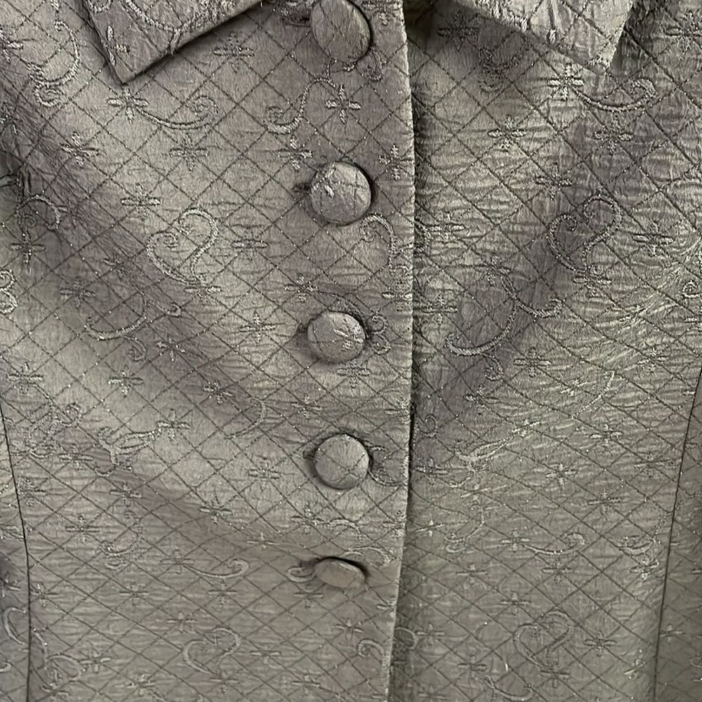 KASPER  Wool Blend Black Tailored Swiss Dot Velvet Trim Jacket Blazer Size 14 - Picture 5 of 8